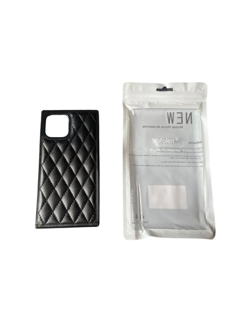 Black Quilted Leather‑Style Phone Case – Diamond Stitch Pattern, Camera Cutout